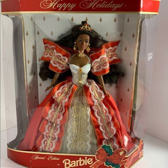 Happy Holidays Barbie Special Edition Wrapped In Red Ribbons Delicate Lace - Picture 2 of 14
